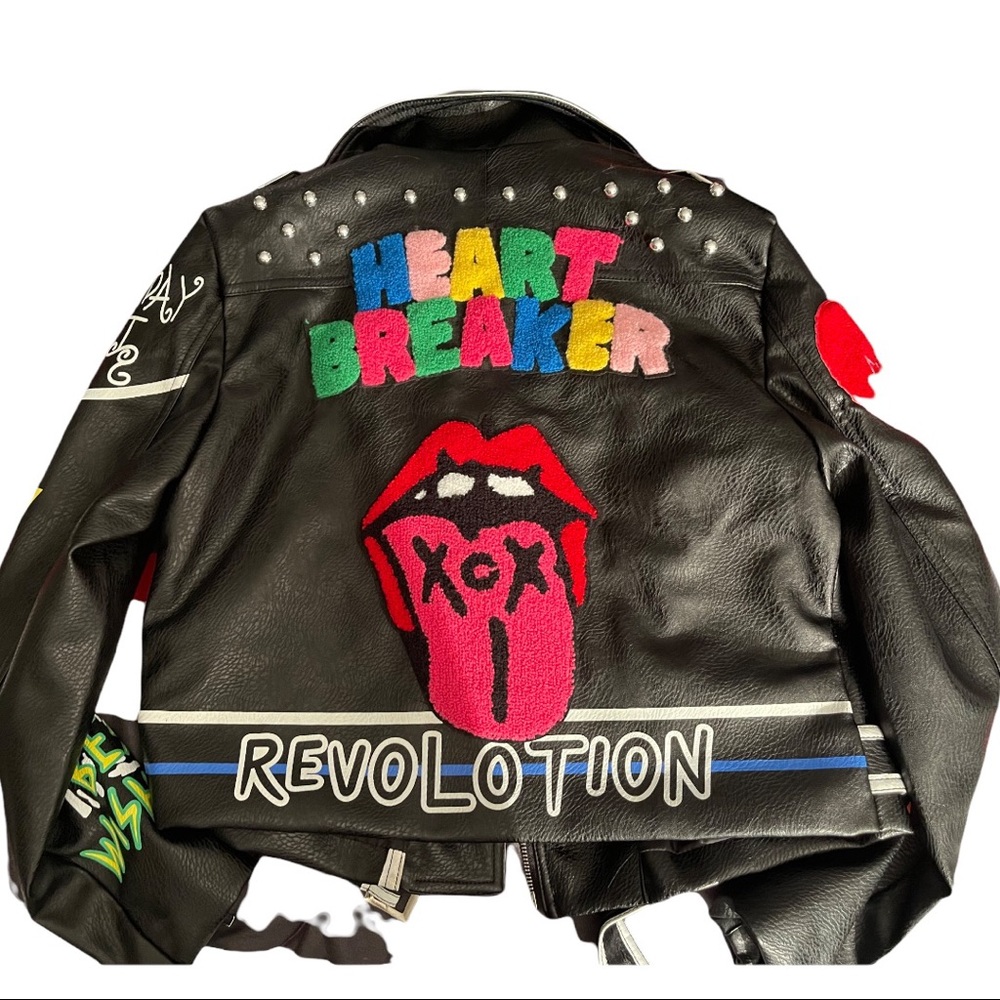 Faux leather women biker jacket